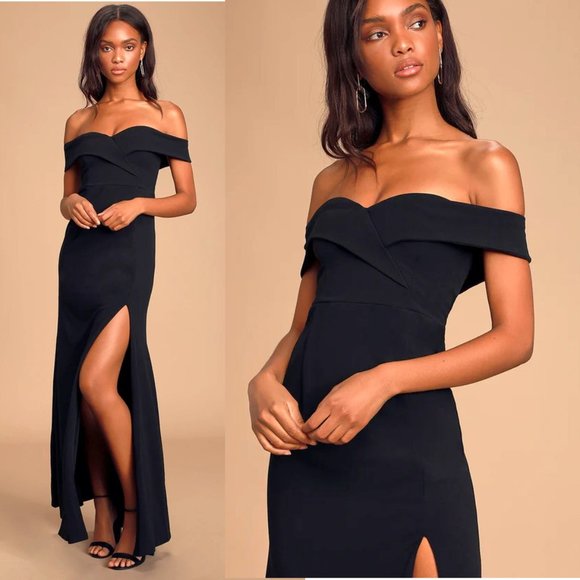 Lulus Dresses & Skirts - Lulus Song of Love Off-the-Shoulder Maxi Dress w/High Slit- Bridesmaid or Formal
